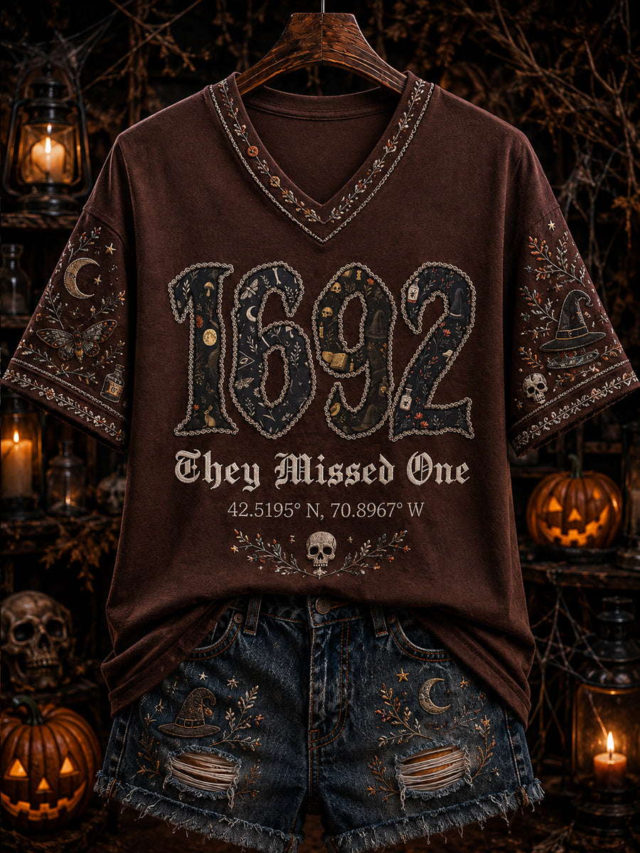1692 They Missed One V-Neck Shirt Halloween Witch Shirt Gifts For My Wife