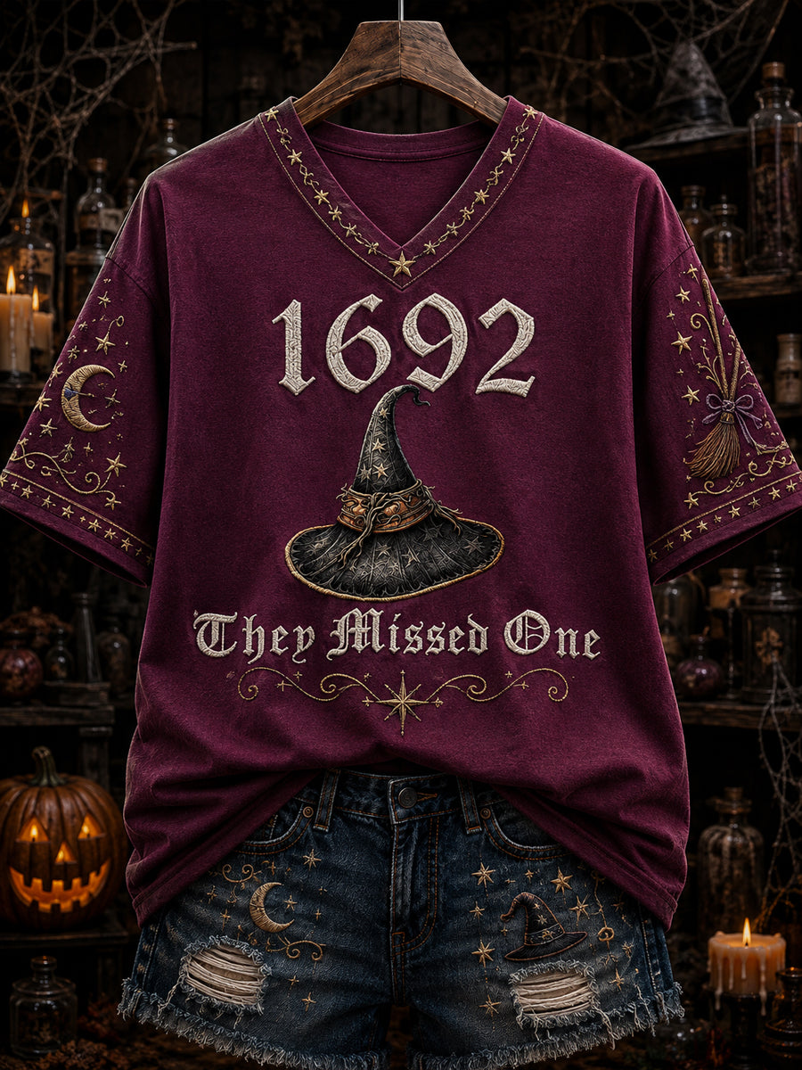 1692 They Missed One V-Neck Shirt Halloween Witch Shirt Present For Outfit Lovers