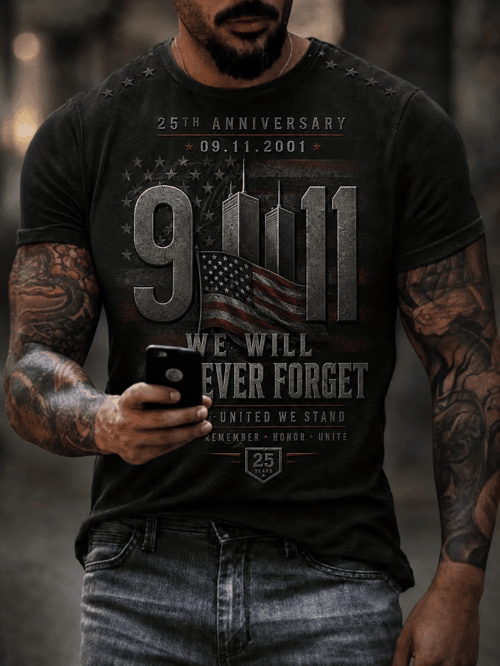 25th Anniversary Sept 11 Patriotic Star T-Shirt Never Forget Merch Gift For Proud Patriots