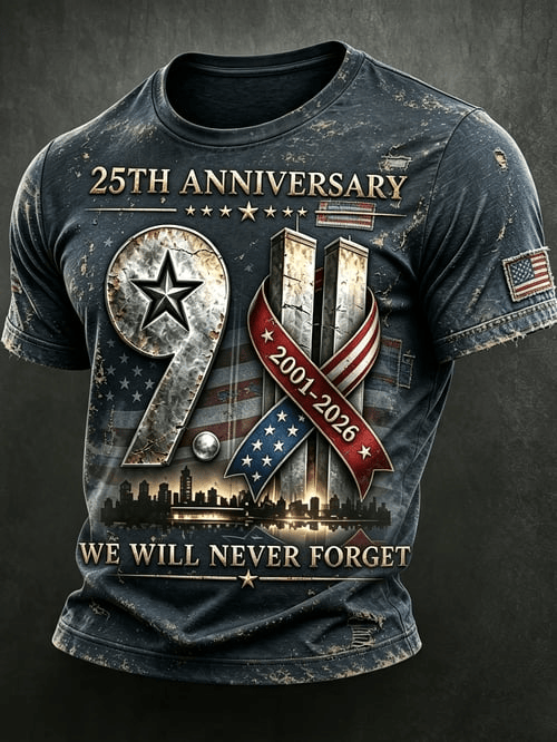 25th Anniversary Sept 11 Patriotic Star T-Shirt We Will Never Forget Merch Gift For Patriots