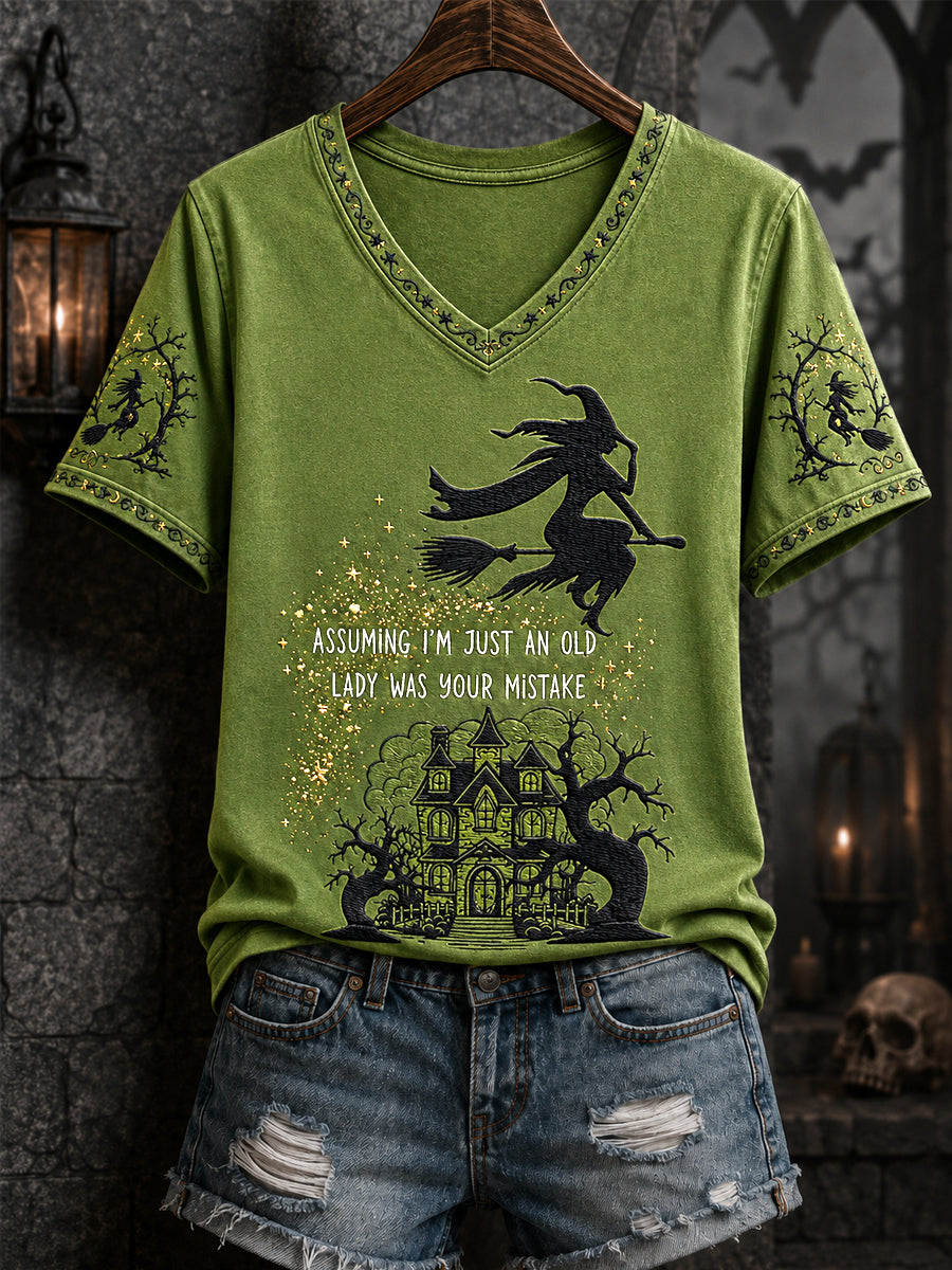Assuming I'm Just An Old Lady Was Your Mistake V-Neck Shirt Halloween Witch Clothing Ideas Gift