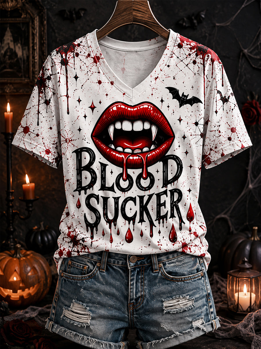 Blood Sucker V-Neck Shirt Halloween Vampire Clothes Cool Halloween Clothes