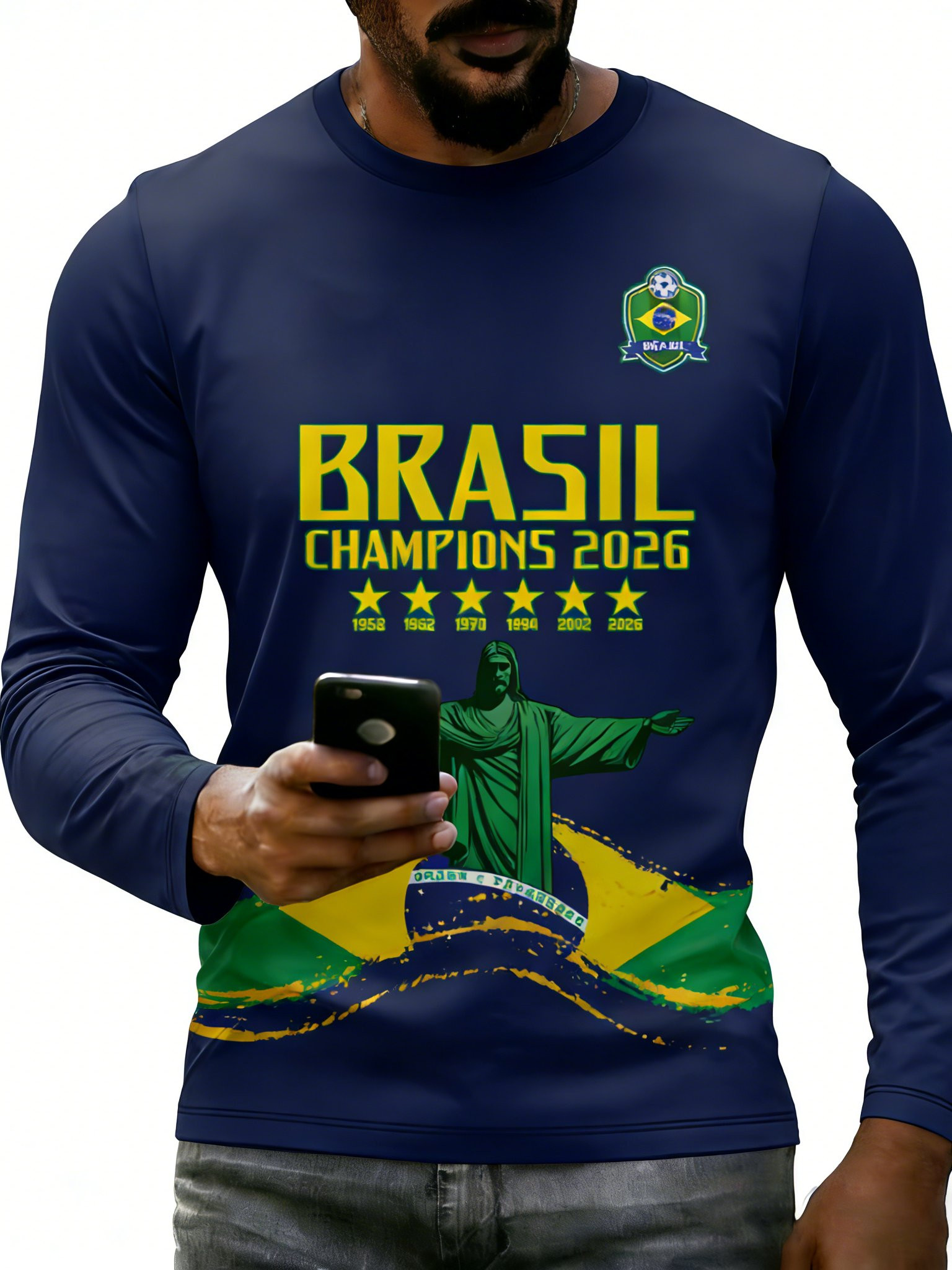 Brazil Soccer 2026 World Cup Merch Brazil Champions Long Sleeve Shirt Men's Game Day Apparel