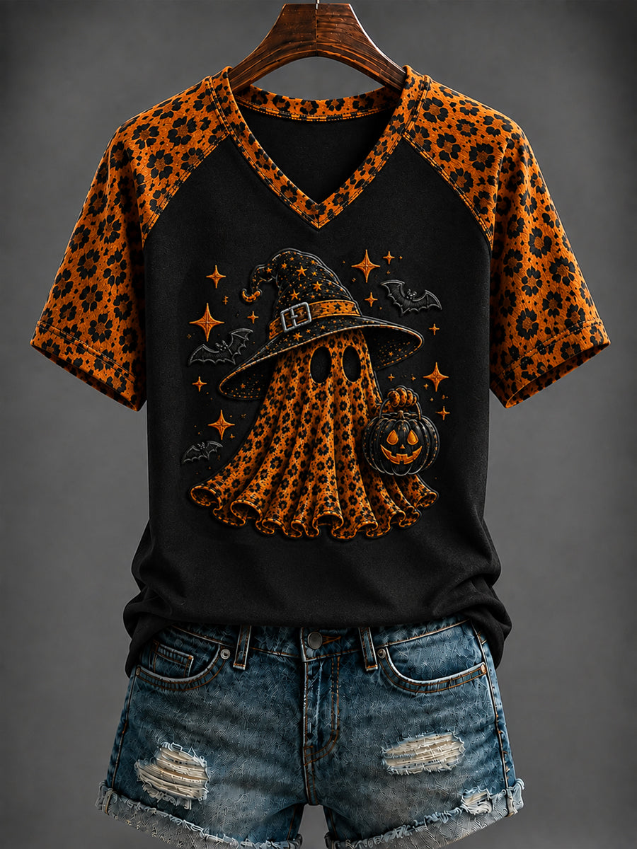 Cute Ghost Witch Pumpkin V-Neck Shirt Halloween Clothing Perfect Halloween Apparel Ideas