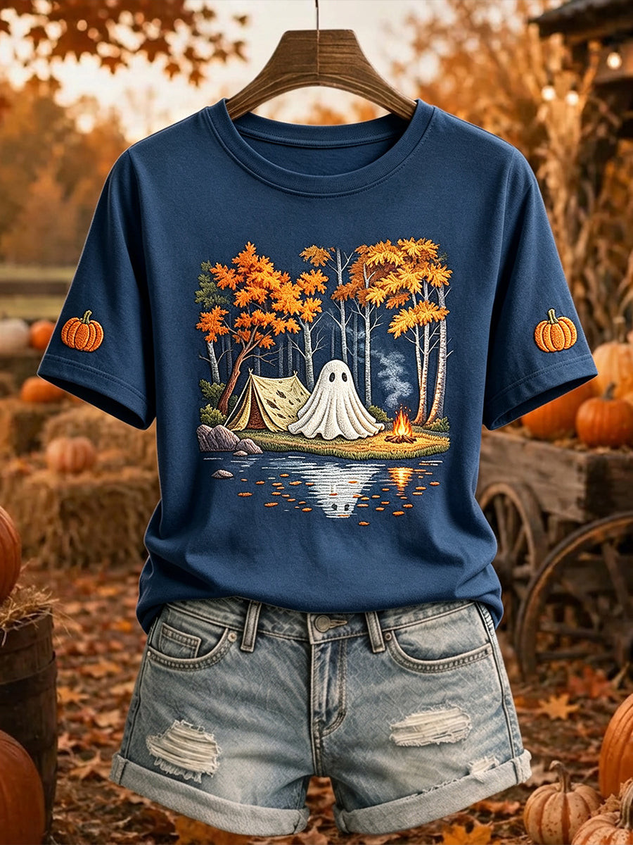 Ghost Camping By The Lake T-Shirt Halloween Spooky Shirt Cozy Halloween Clothes