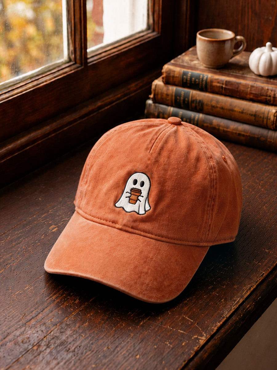 Ghost Drinking Coffee Baseball Cap Cute Ghost Hat Birthday Gifts For Men