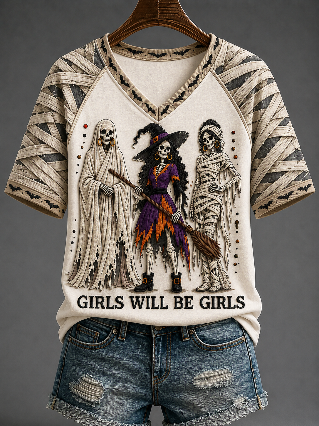 Girls Will Be Girls V-Neck Shirt Halloween Spooky Clothes Unique Halloween Gifts