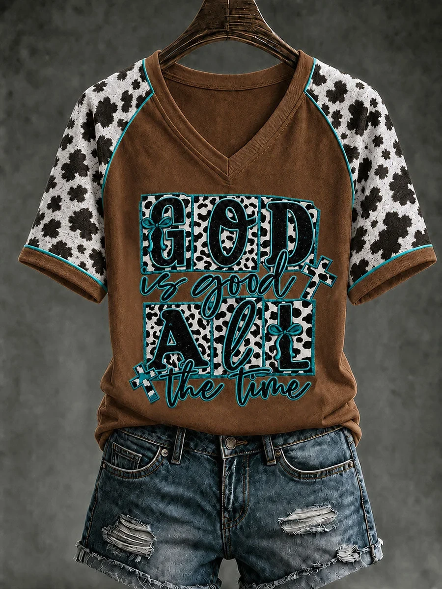 God Is Good All The Time Cross V-Neck Shirt Christian Faith Shirt Jesus Gifts For Christmas