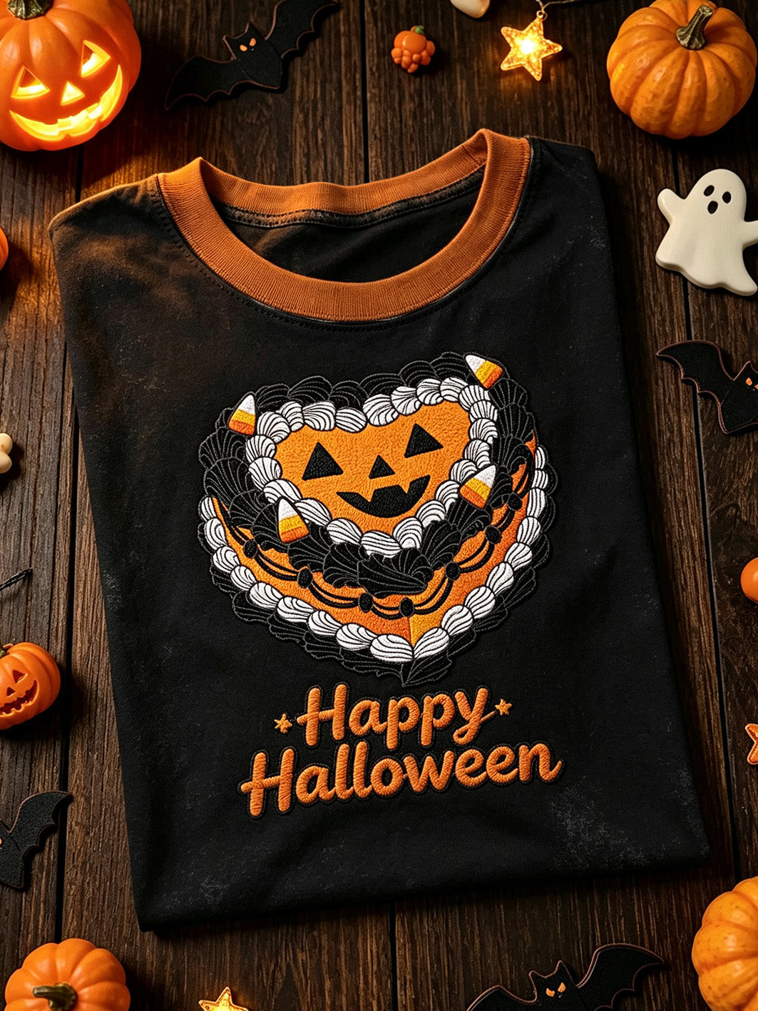 Happy Halloween Autumn Pumpkin Sleeve T-Shirt Halloween Lover Merch Gift