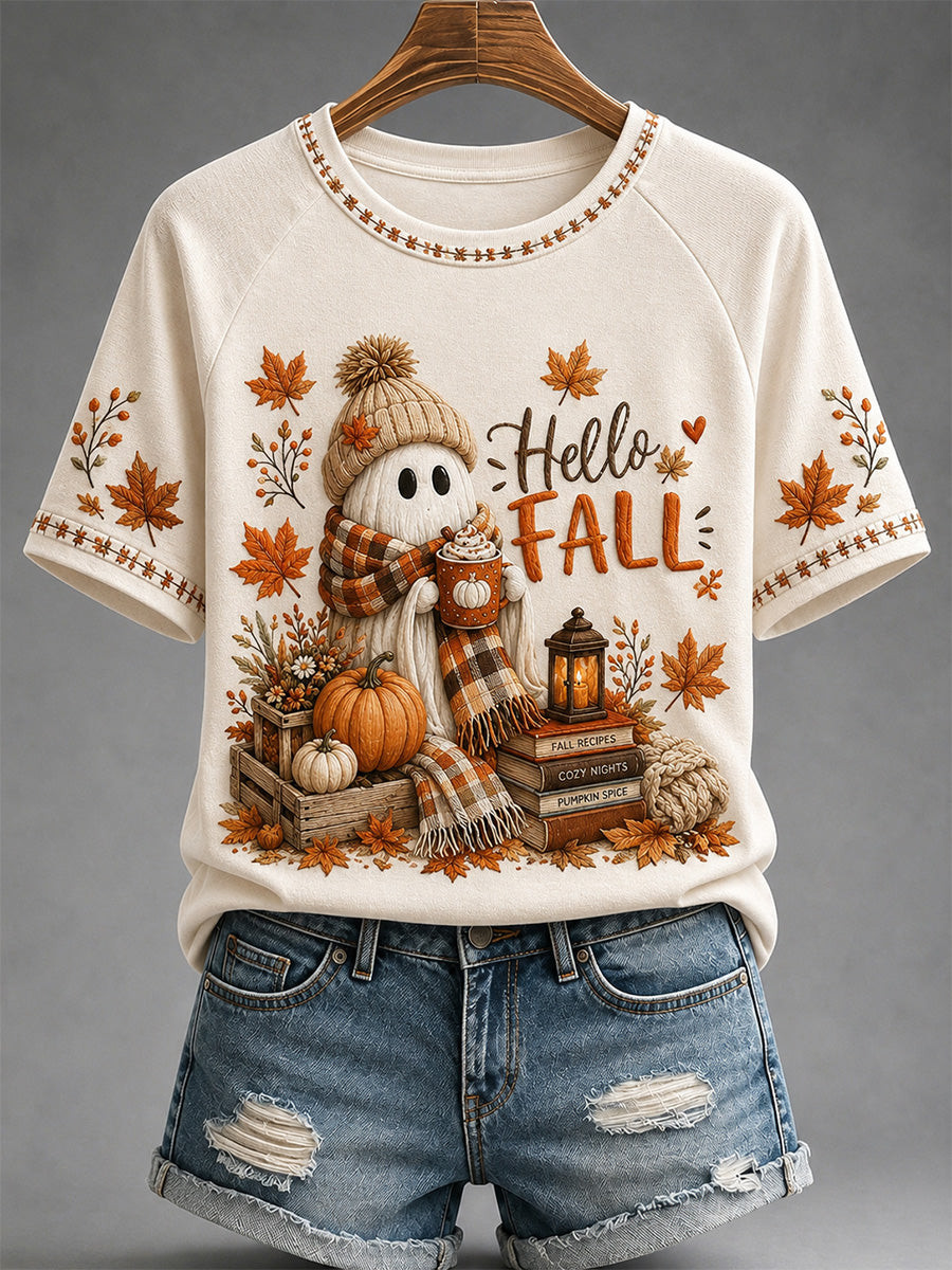 Hello Fall T-Shirt Autumn Halloween Tee Halloween Apparel For Her