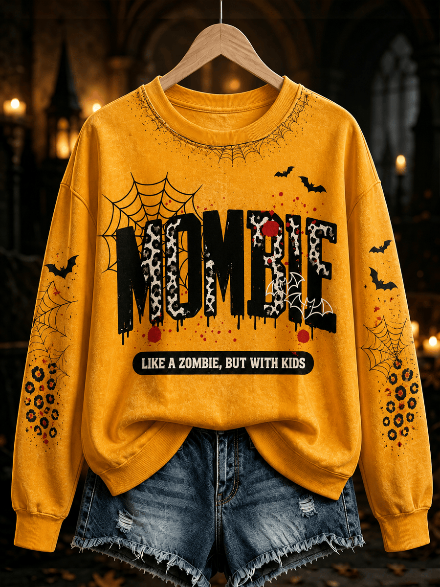 Mombie Pumpkin Spider Web Sweatshirt Halloween Apparel Gift For Mom