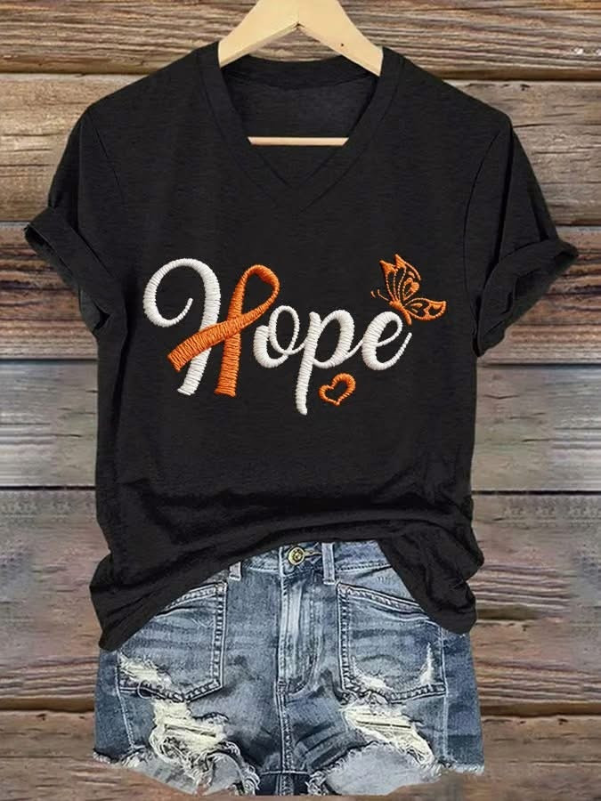 Multiple Sclerosis Awareness V-Neck Shirt Hope Orange Ribbon Shirt Women's Gifts Ideas