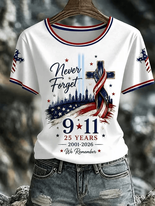 Never Forget Sept 11 Ribbon USA Flag T-Shirt 5 Years USA Flag Clothing Gift For NYPD 9-11