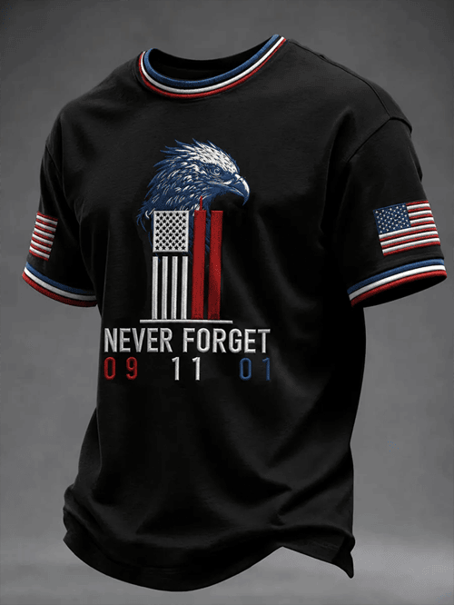 Never Forget Sept 11 Ribbon USA Flag T-Shirt Patriot Clothing Gift For Proud Patriots