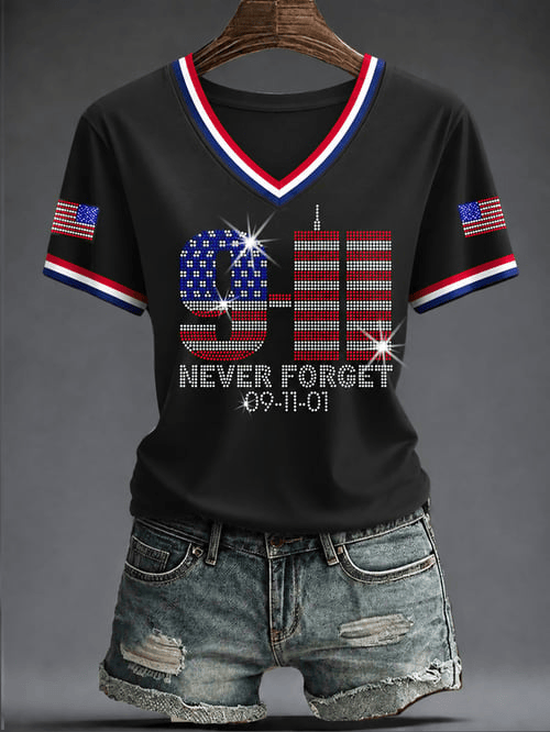 Never Forget September 11 V-Neck Shirt Patriotism Flag Clothing Gift For USA Patriots