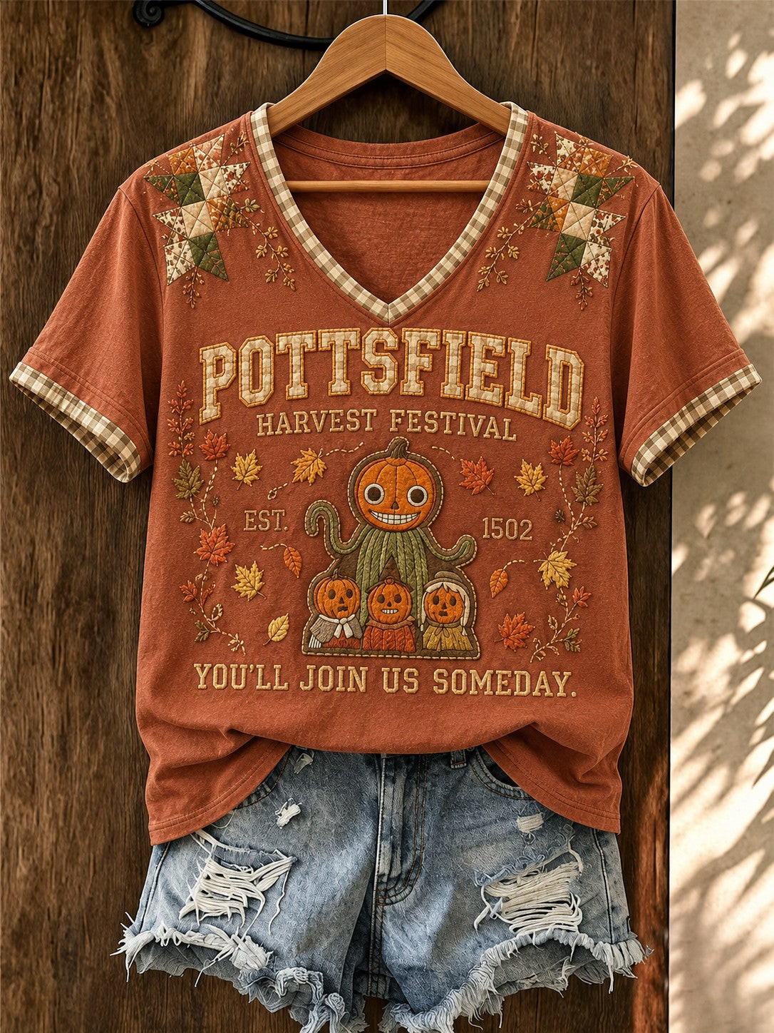 Potsfield Harvest Festival Est 1502 V-Neck Shirt You'll Join Us Someday Halloween Merch Gift