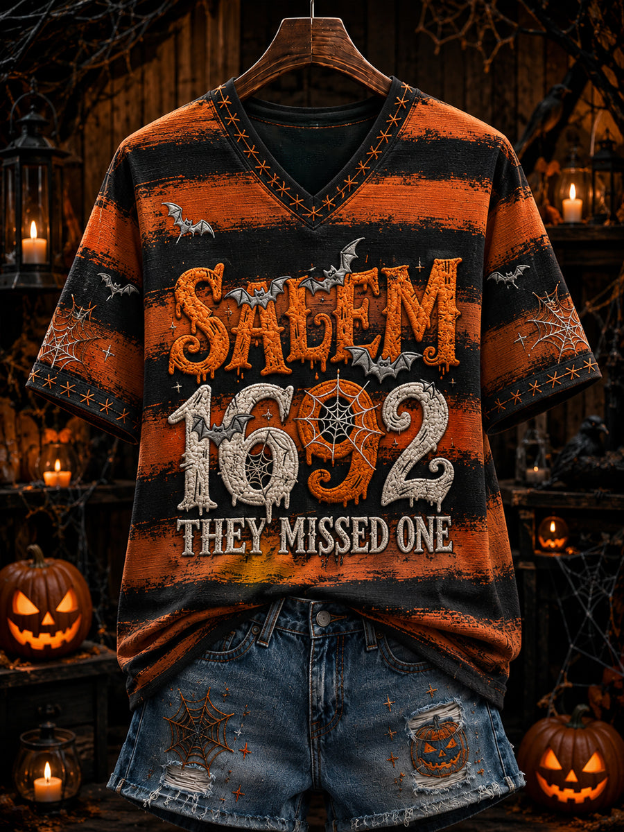 Salem 1692 They Missed One V-Neck Shirt Halloween Spooky Clothes Best Halloween Gifts