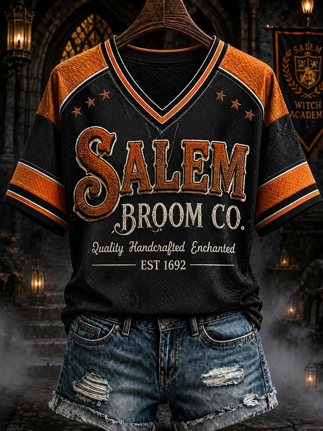 Salem Broom Co Quality Handcrafted Enchanted Est 1692 V-Neck Shirt Gift