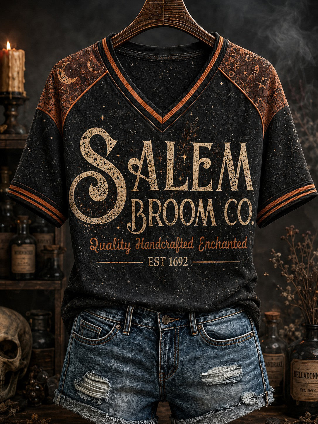 Salem Broom Co V-Neck Shirt Halloween Witch Tee Ideas Best Gifts For Her
