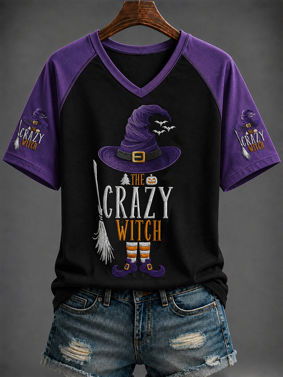 The Crazy Witch V-Neck Shirt Halloween Clothes Gift For Halloween Lovers