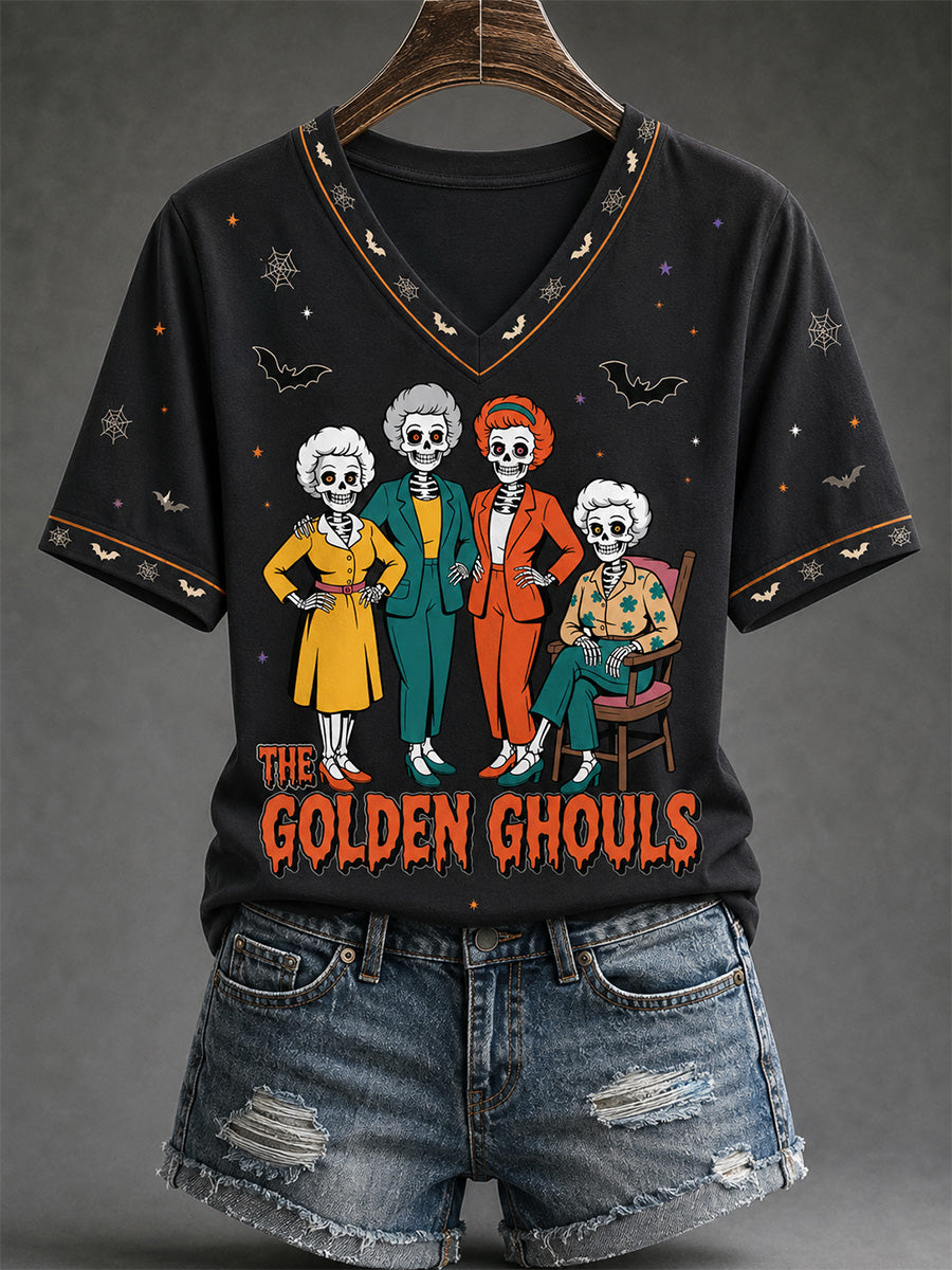 The Golden Ghouls V-Neck Shirt Halloween Spooky Clothing USeful Gifts For Wife