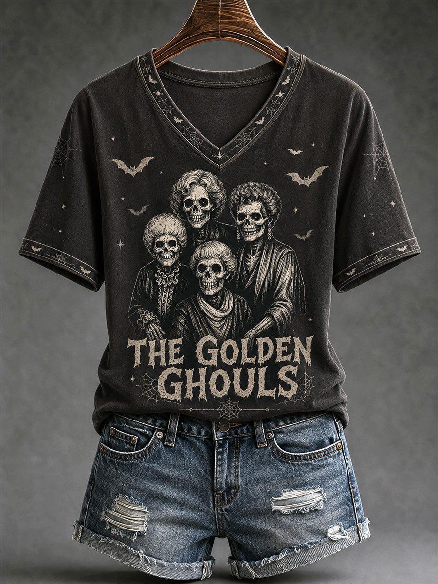 The Golden Ghouls V-Neck Shirt Halloween Spooky Shirt Halloween Birthday Gifts
