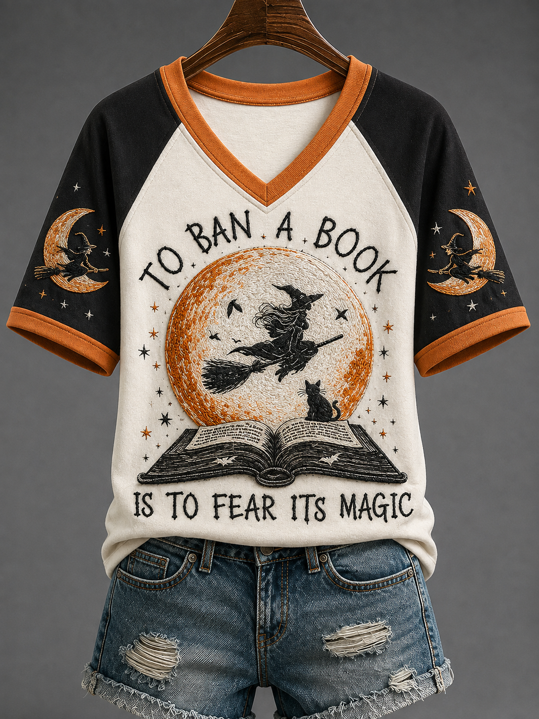 To Ban A Book Is To Fear Its Magic V-Neck Shirt Halloween Witch Clothing Spooky Gifts