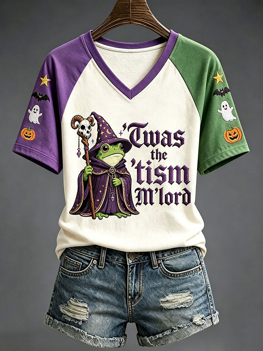Twas The Tism M'lord V-Neck Shirt Halloween Frog Apparel Halloween Gifts For Coworker