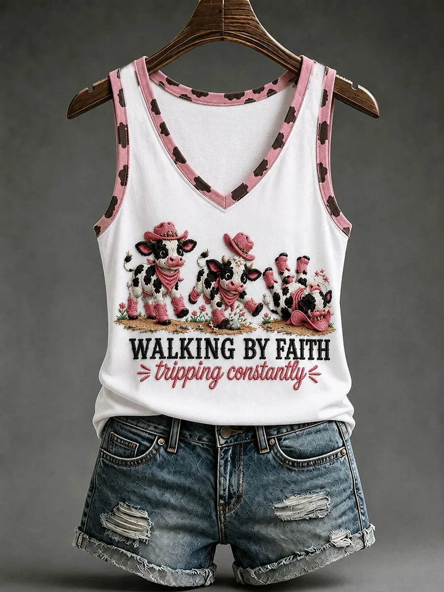 Walking By Faith Tripping Constantly Tank Top Cute Cow Merch Gift Ideas