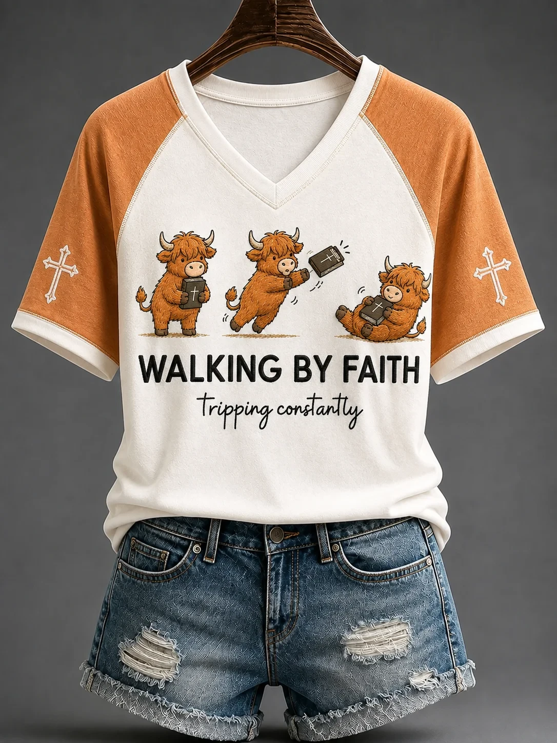 Walking By Faith Tripping Constantly V-Neck Shirt Christian Faith Bible Shirt Gifts For Wife