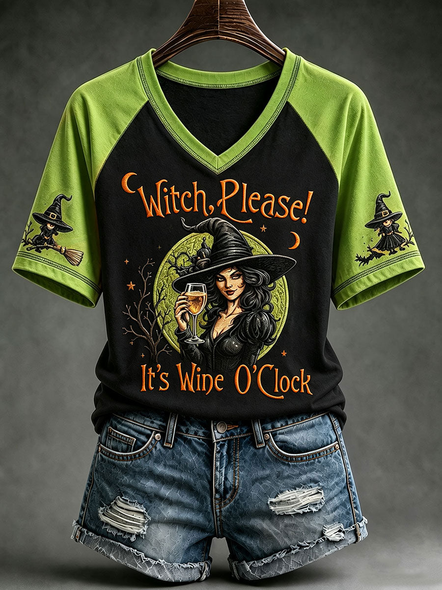 Witch Please It's Wine O'Clock V-Neck Shirt Halloween Clothes Unique Halloween Apparel Finds