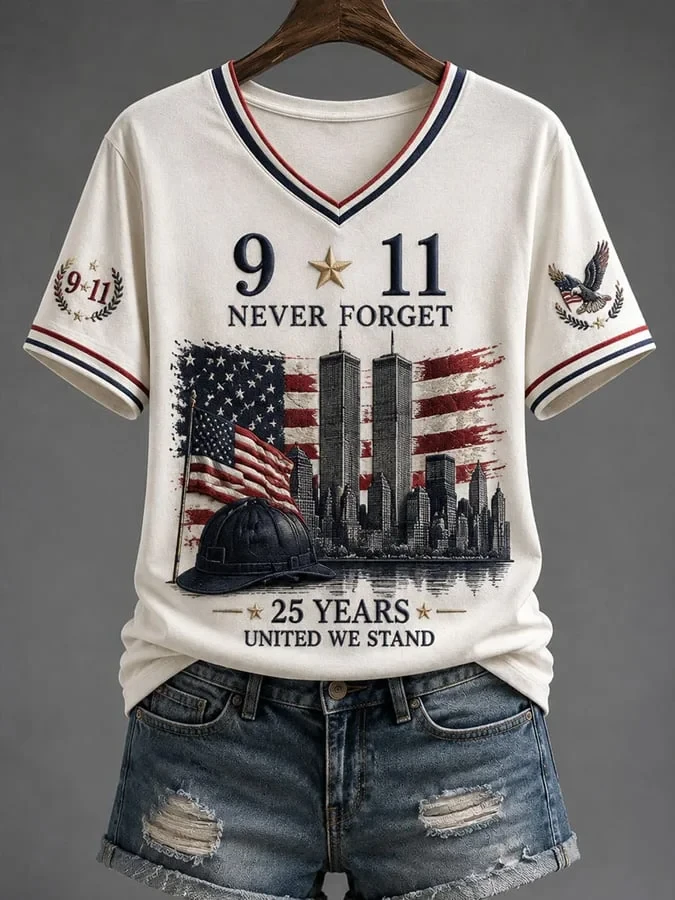 9 11 25th Anniversary Commemorative V-Neck Shirt 9 11 Clothing Gift For Sister