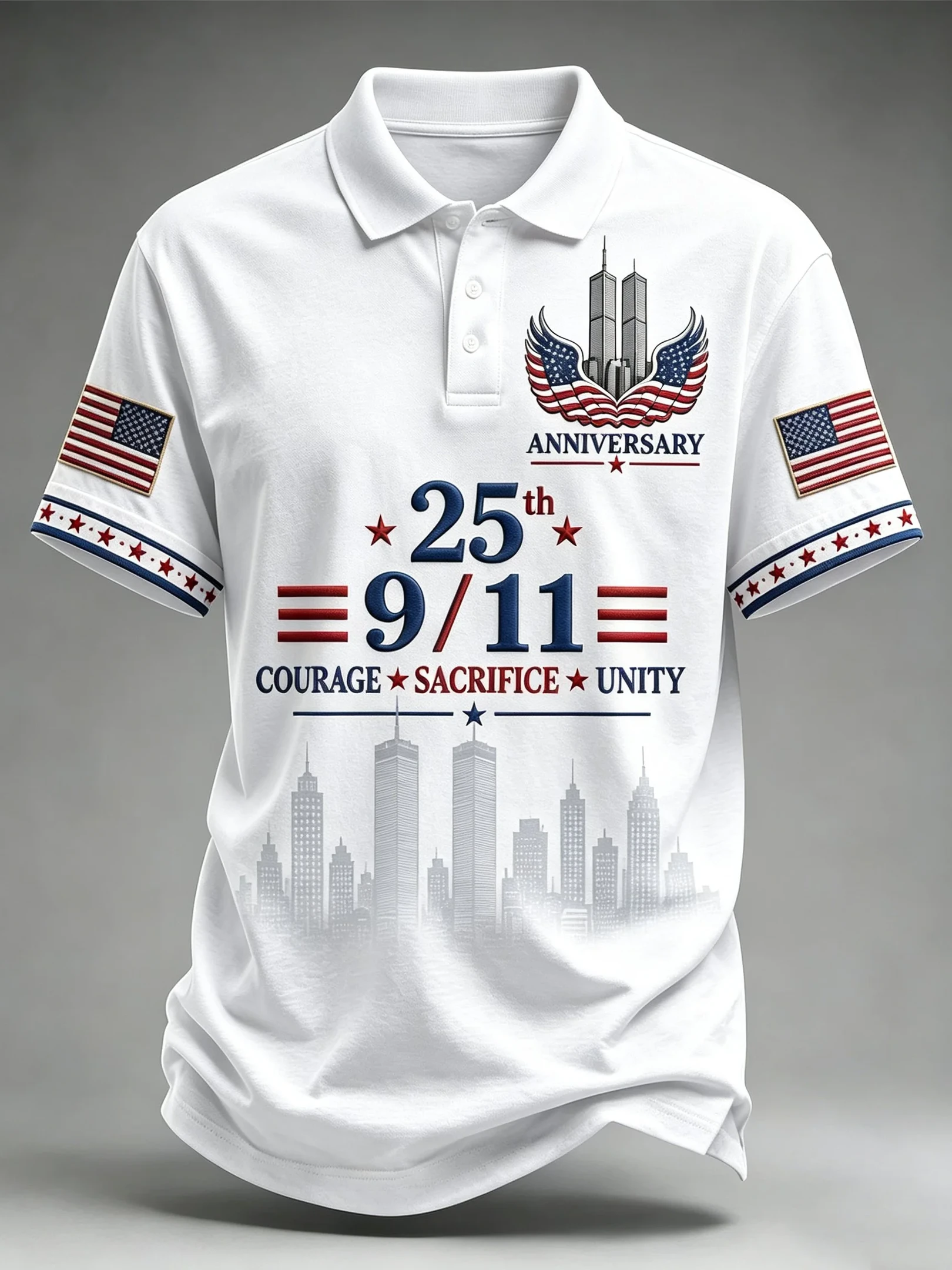 9 11 25th Anniversary Courage Sacrifice Unity Polo Shirt 911 Apparel Gifts For Husband