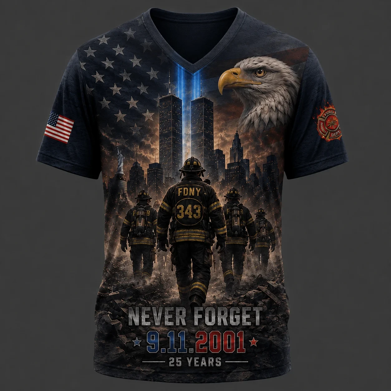 9 11 25th Anniversary First Responder Patriotic Eagle V-Neck Shirt Best Gifts For Husband