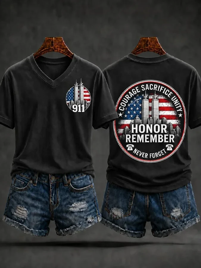 9 11 25Th Anniversary Never Forget V-Neck Shirt 9 11 Memorial Tee Tribute Gifts For Wife