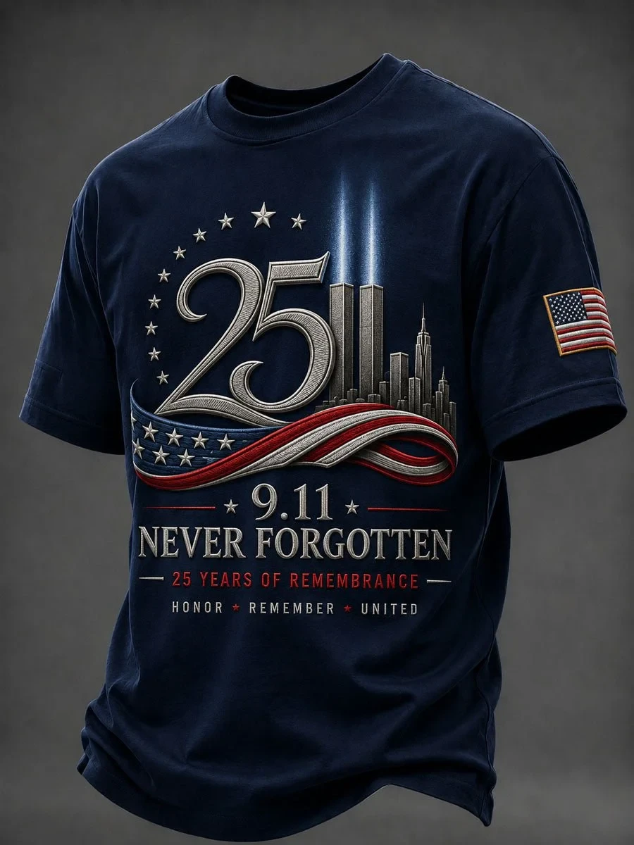 9 11 25th Anniversary Never Forgotten T-Shirt 9 11 Merch Memorial Gifts For Him