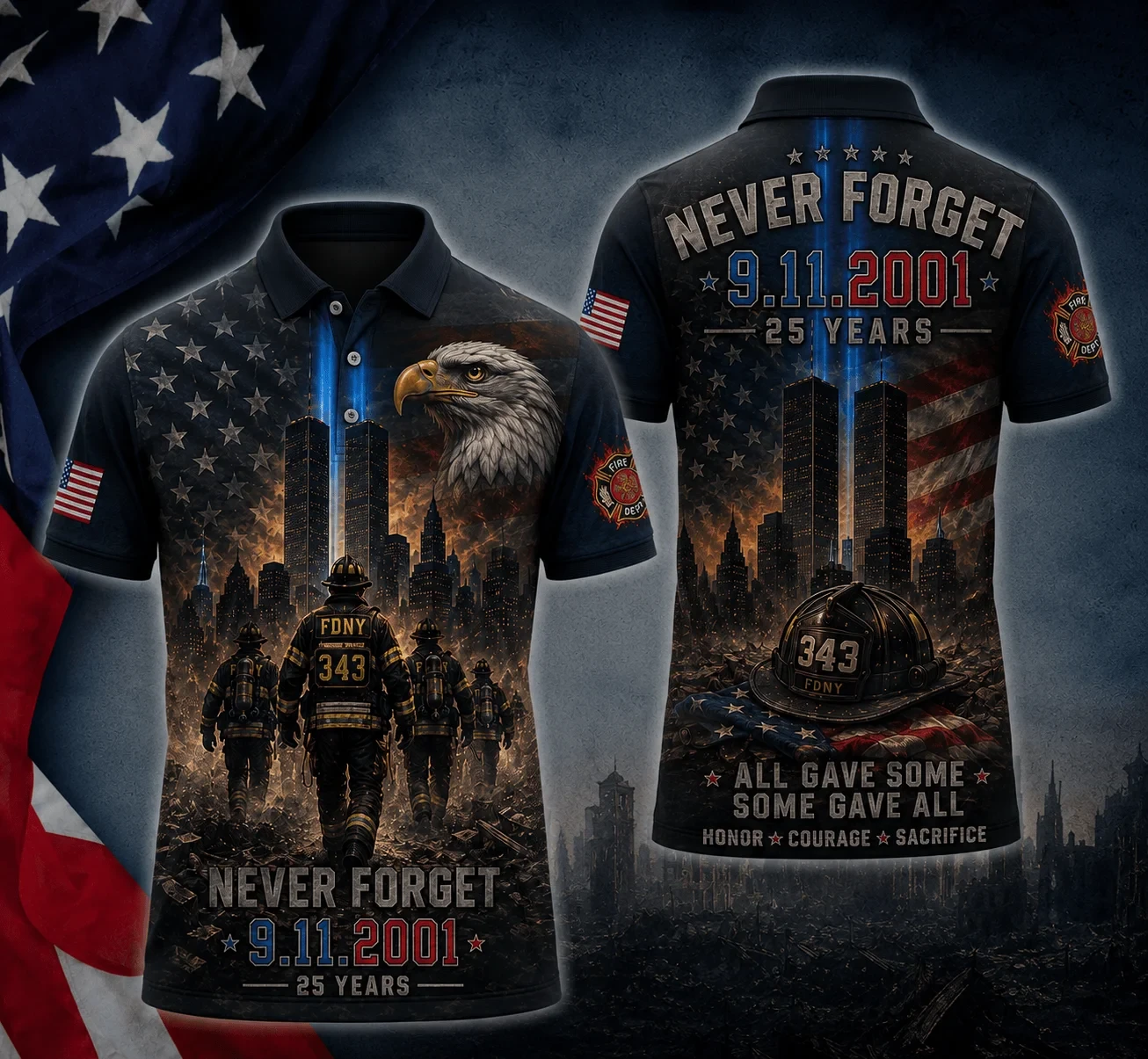 9 11 25th Anniversary Patriotic Eagle Polo Shirt 9 11 Commemorative Clothing Line