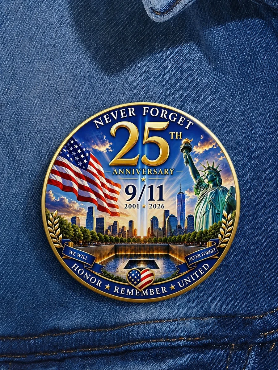 9 11 25Th Anniversary We Will Never Forget Button Pin Patriotic 911 Tribute Merch