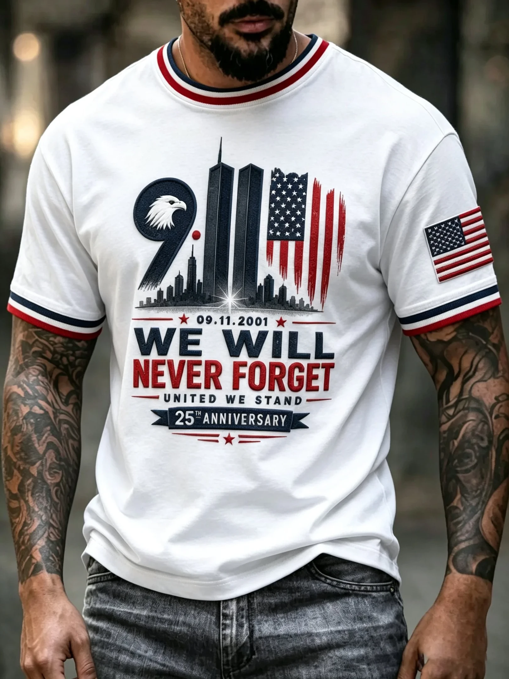 9 11 25th Anniversary We Will Never Forget T-Shirt Patriot Day Merch Tribute Gift For Him