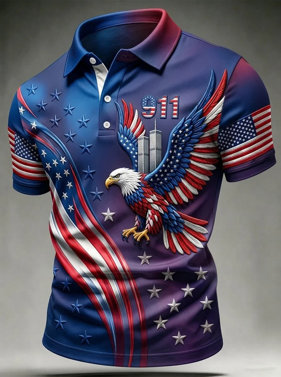 9 11 Commemorative Patriotic Eagle Polo Shirt 9 11 25th Anniversary Merch Gift For Patriots