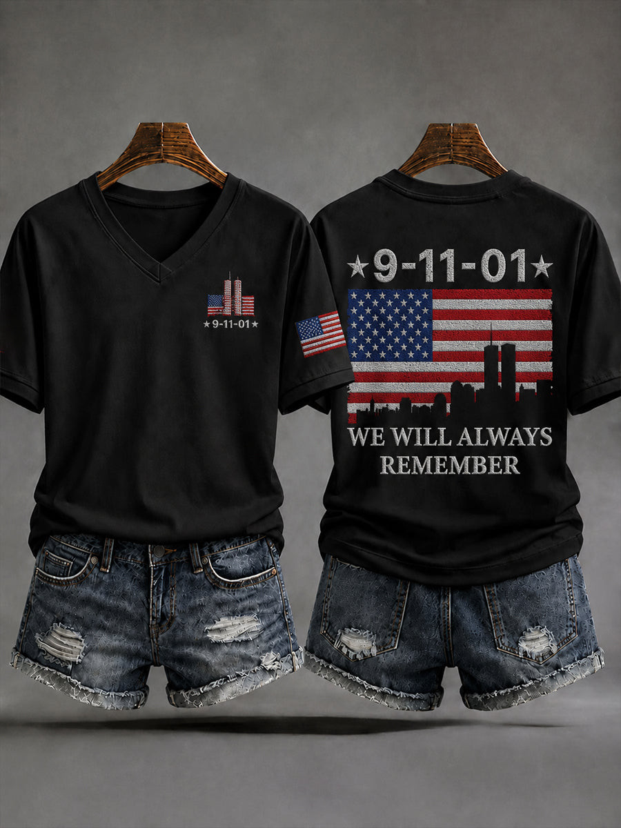 9 11 We Will Always Remember V-Neck Shirt 9 11 Memorial Clothing To Remember Heroes