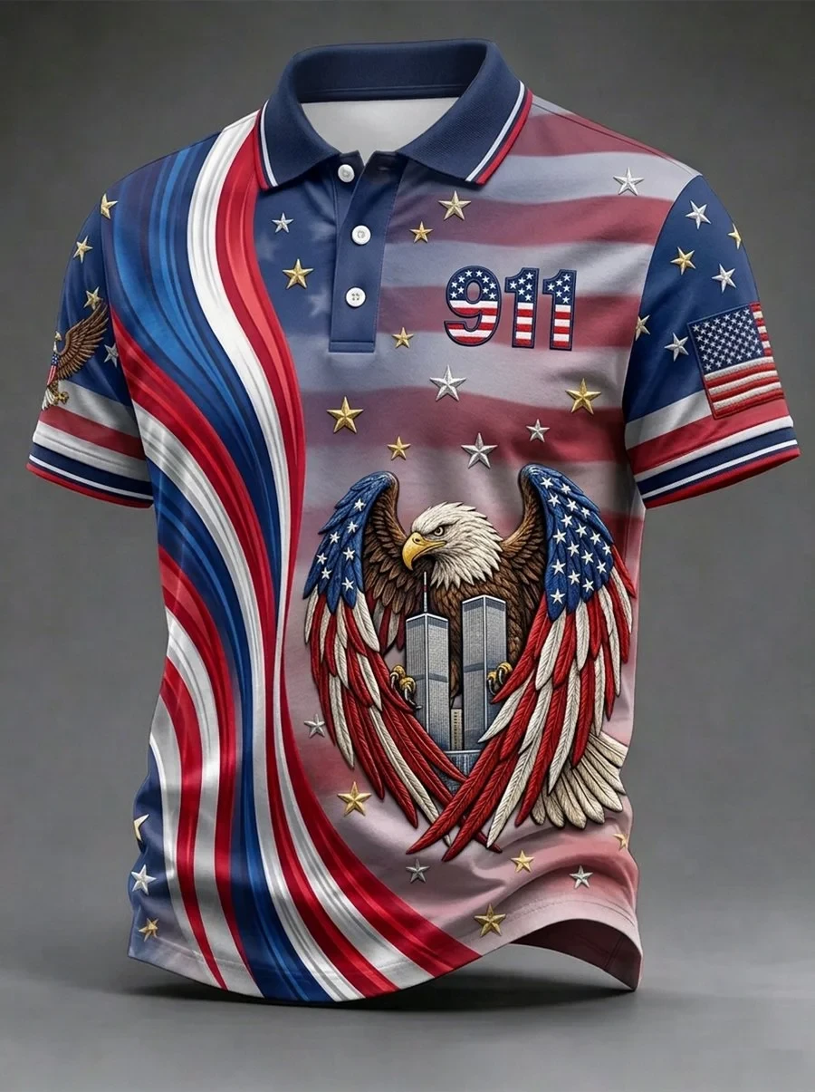 911 25Th Anniversary Never Forget Eagle Polo Shirt 9 11 Clothes Patriotic Gift Ideas
