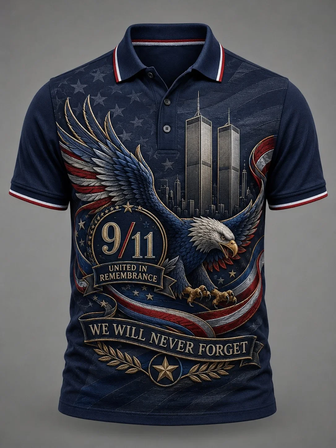 911 25Th Anniversary Never Forget Eagle Polo Shirt 9 11 Tribute Clothing Gift Ideas