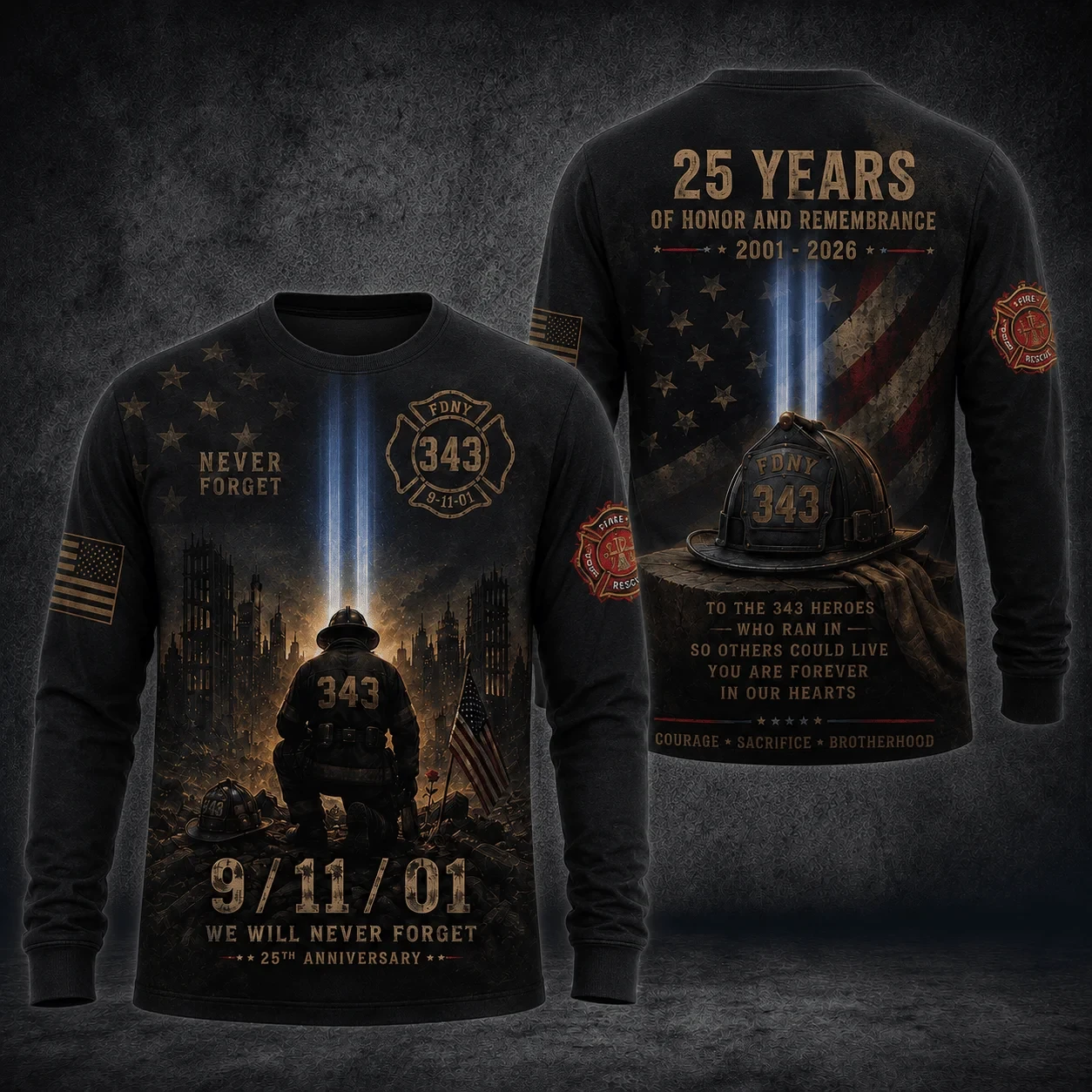 911 25th Anniversary Never Forget Memorial Long Sleeve Shirt 9 11 Apparel Gift For Dad