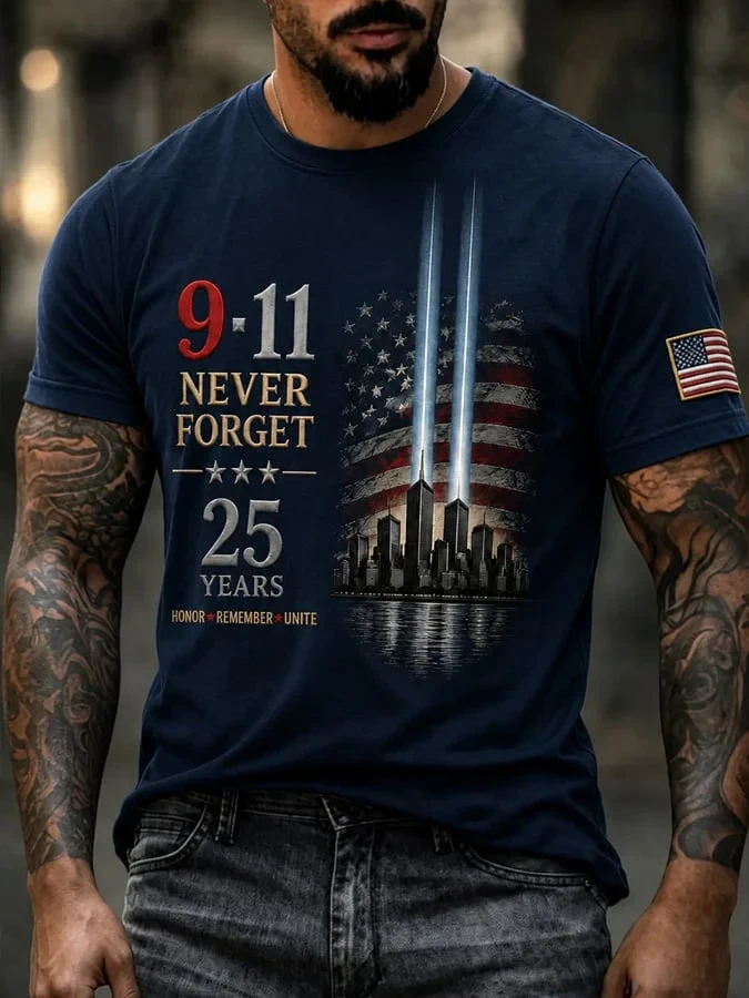 911 25th Anniversary Never Forget T-Shirt Patriotic Apparel 9 11 Gift For Husband