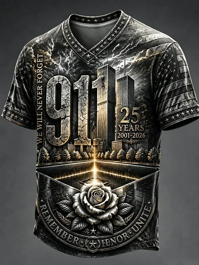 911 25Th Anniversary Never Forget Vintage V-Neck Shirt Best 9 11 Merch Gift For Him