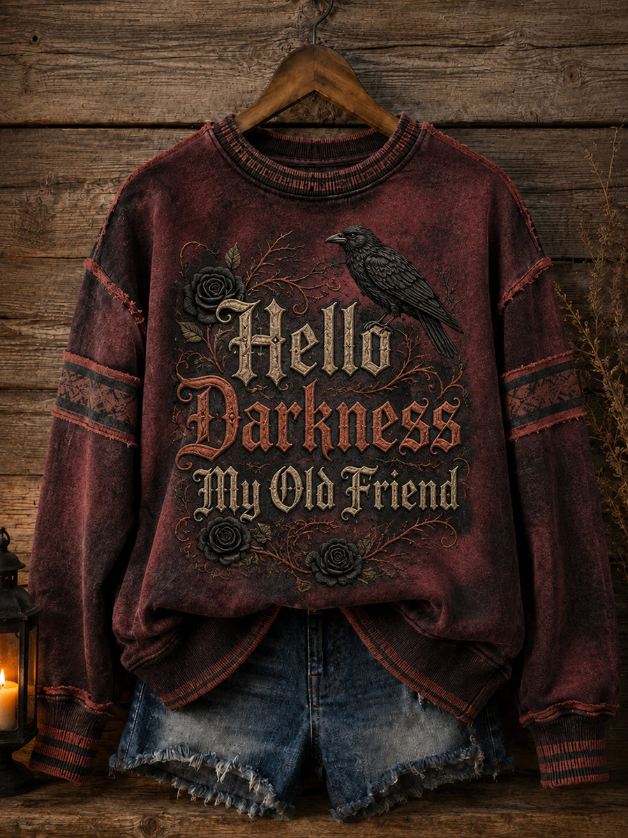 Hello Darkness My Old Friend Sweatshirt Gothic Crow Clothing Birthday Gifts For Women