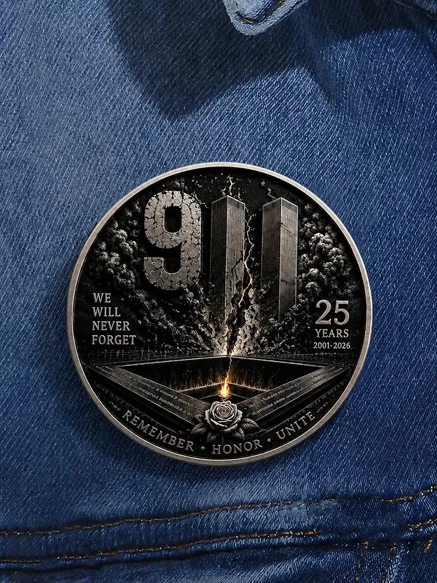 In Memory Of 9 11 Victims Button 9 11 25Th Anniversary Never Forget Merch