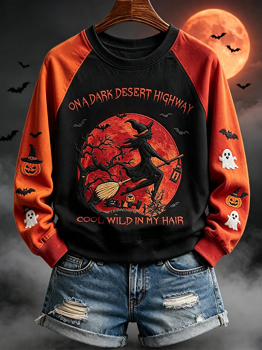 On A Dark Desert Highway Cool Wild In My Hair Sweatshirt Halloween Witch Clothing Spooky Gifts