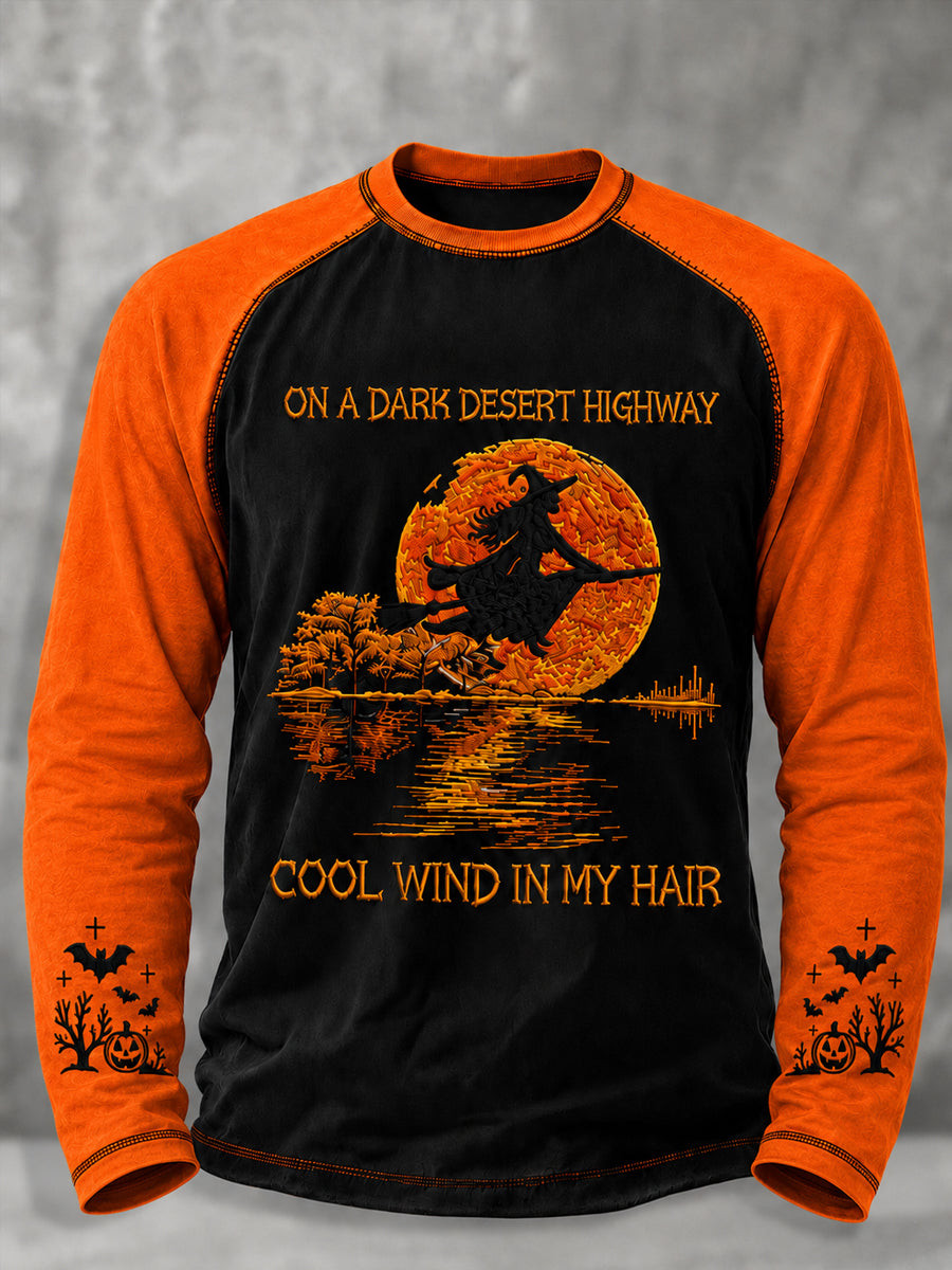On A Dark Desert Highway Cool Wind In My Hair Long Sleeve Shirt Halloween Witch Clothing Him